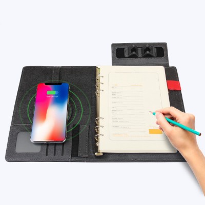 8000mAh PU cover notebook with wireless charger and elastic closure